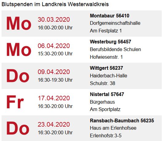 Blutspendetermine Westerwaldkreis